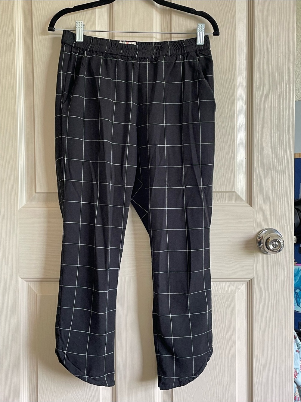 Marine Layer Black Windowpane Check Cropped Pants